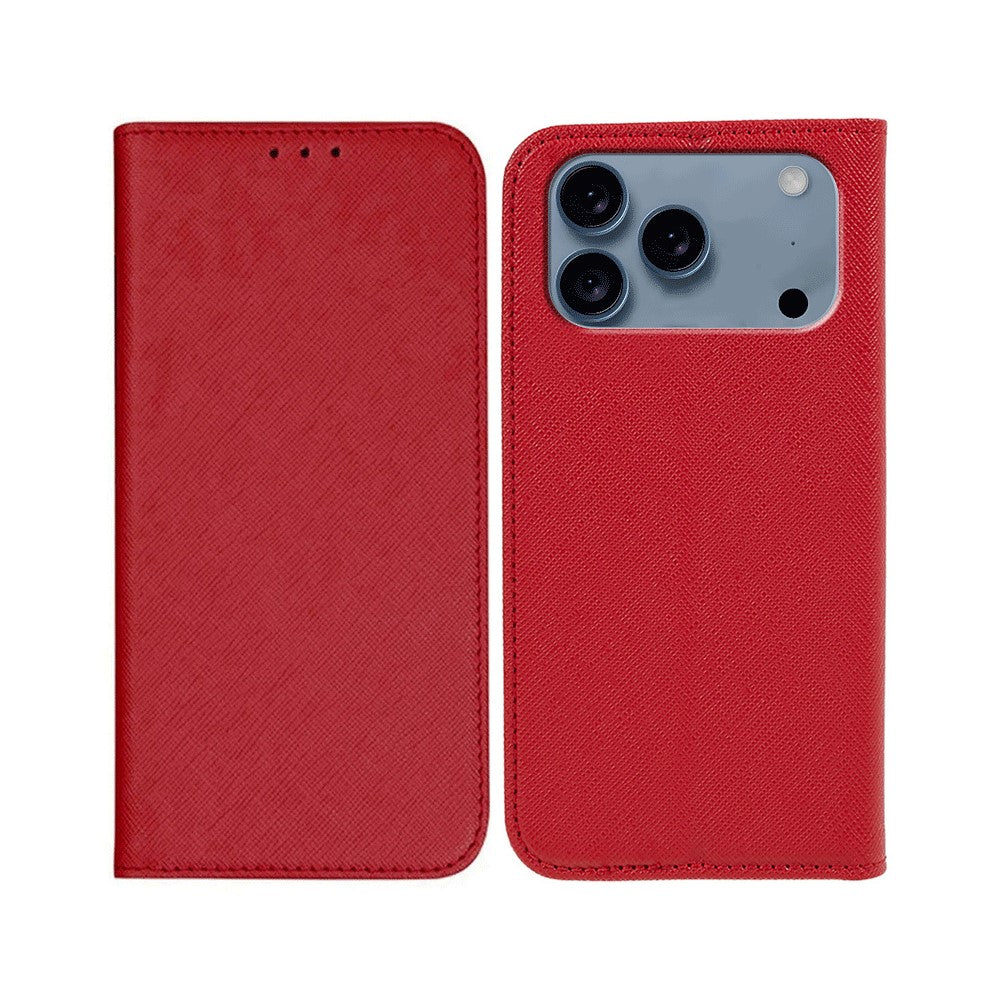 For iPhone 17 Pro Max Case Cross Texture Leather Phone Cover Hidden Magnetic - Red