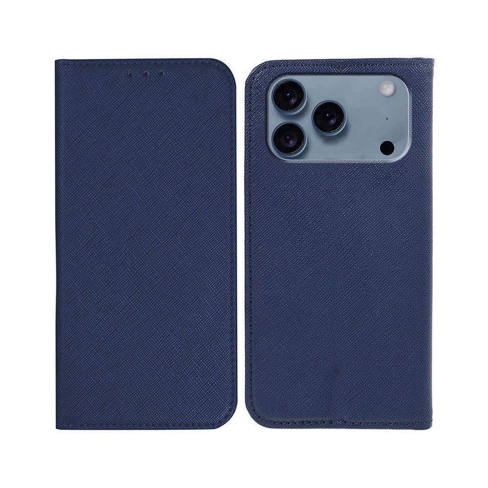 For iPhone 17 Pro Max Case Cross Texture Leather Phone Cover Hidden Magnetic - Blue