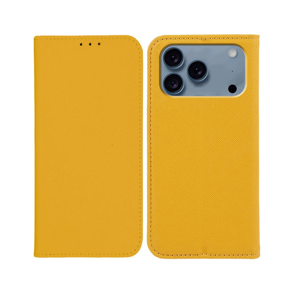 For iPhone 17 Pro Max Case Cross Texture Leather Phone Cover Hidden Magnetic - Yellow