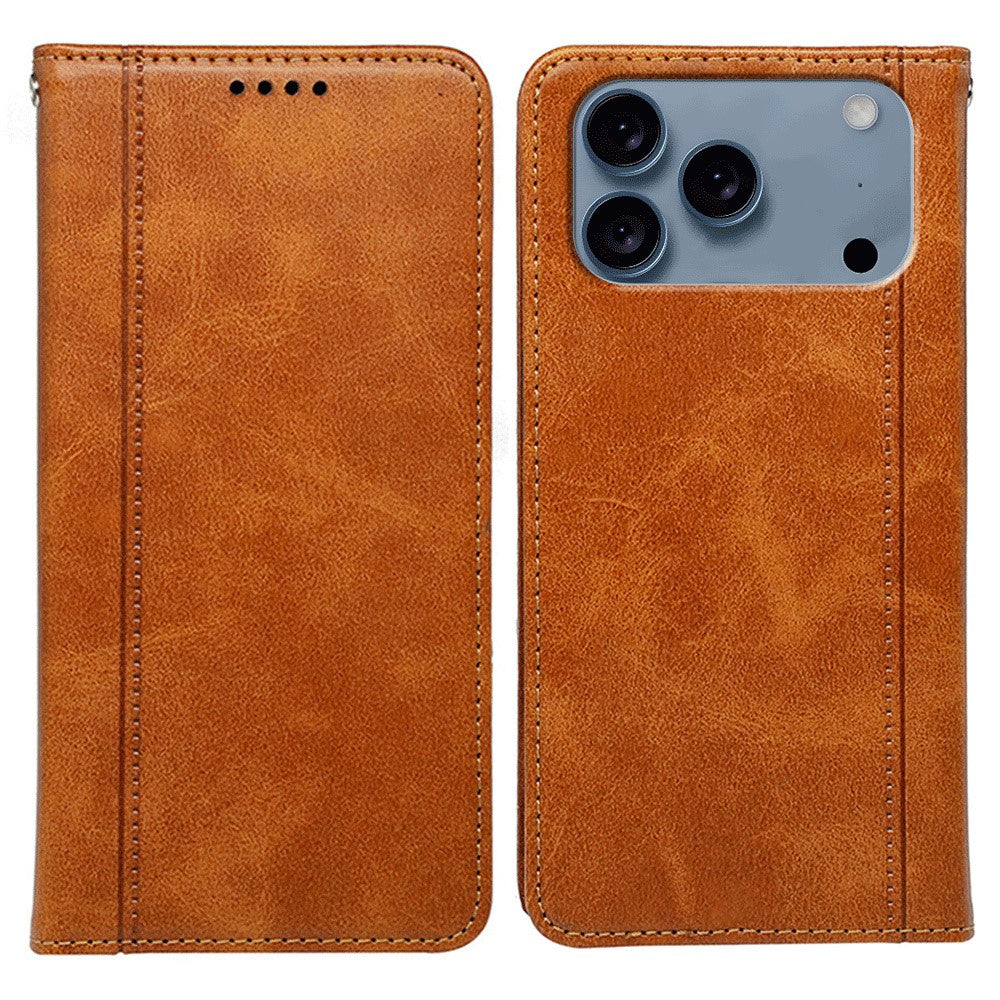 For iPhone 17 Pro Max Case Hidden Magnetic Closure Calf Texture Leather Phone Cover - Yellow