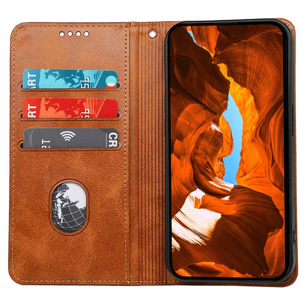 For iPhone 17 Pro Max Case Hidden Magnetic Closure Calf Texture Leather Phone Cover - Yellow