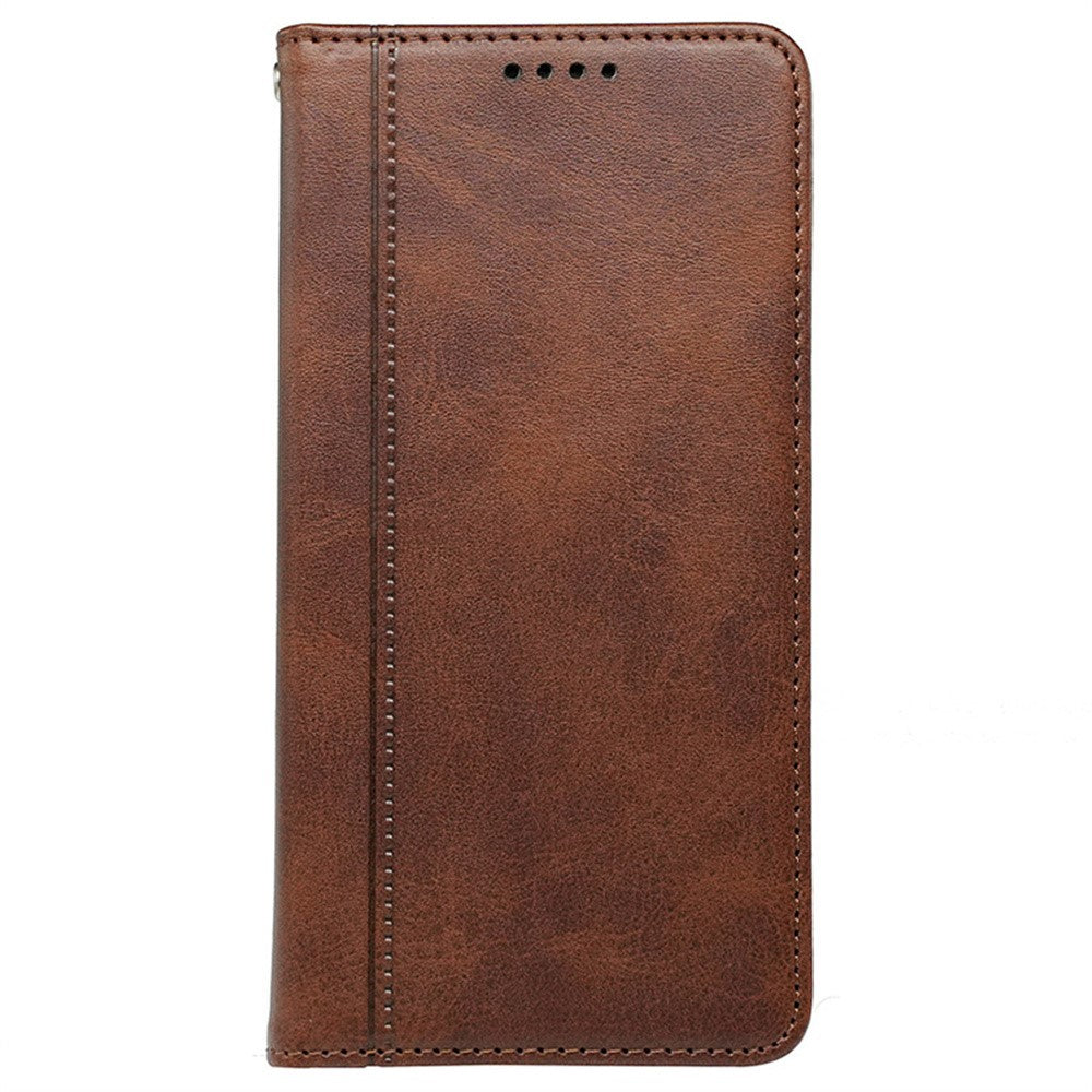 For iPhone 17 Pro Max Case Hidden Magnetic Closure Calf Texture Leather Phone Cover - Brown