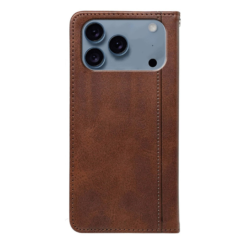 For iPhone 17 Pro Max Case Hidden Magnetic Closure Calf Texture Leather Phone Cover - Brown