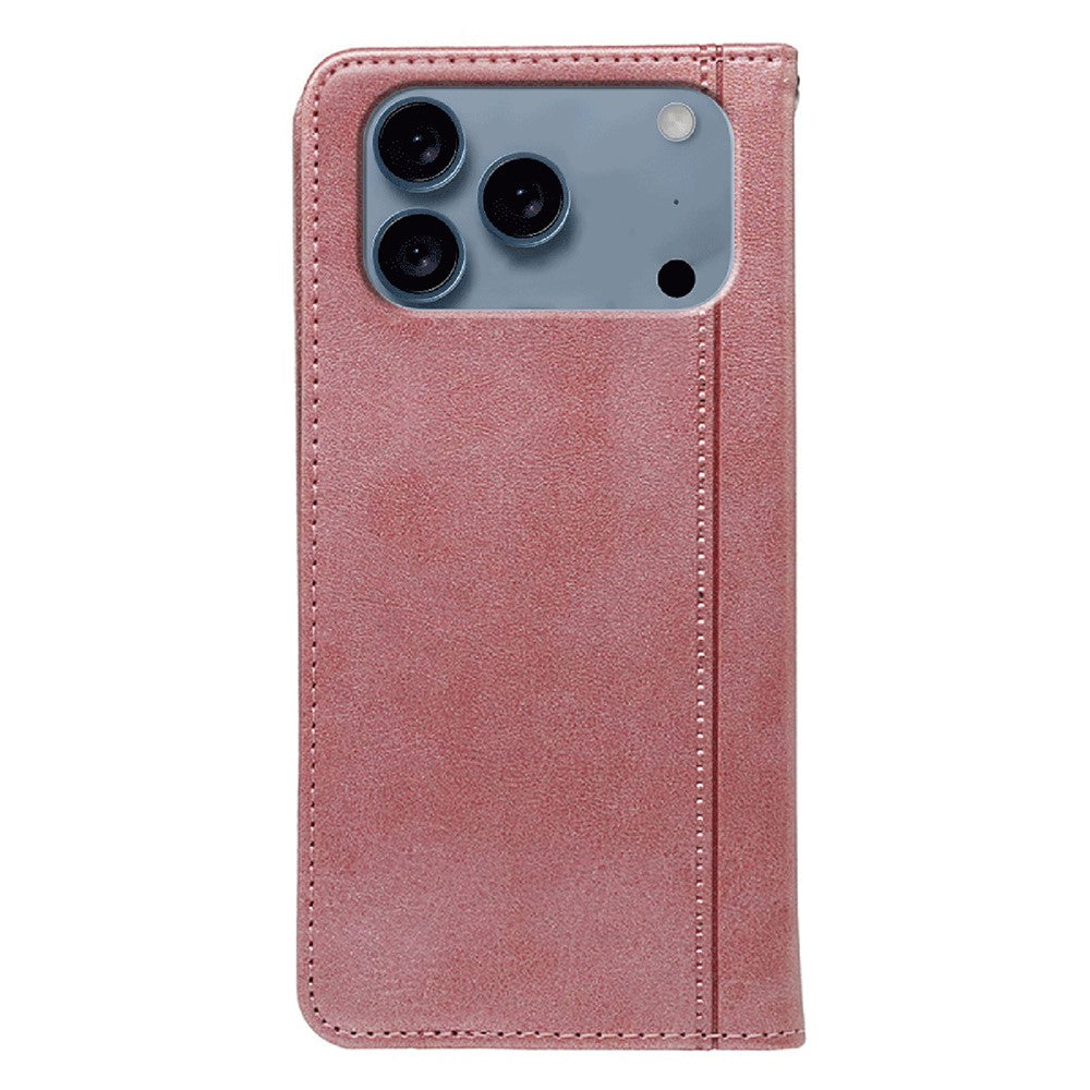 For iPhone 17 Pro Max Case Hidden Magnetic Closure Calf Texture Leather Phone Cover - Rose Gold