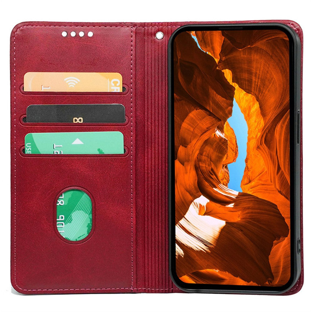 For iPhone 17 Pro Max Case Hidden Magnetic Closure Calf Texture Leather Phone Cover - Red