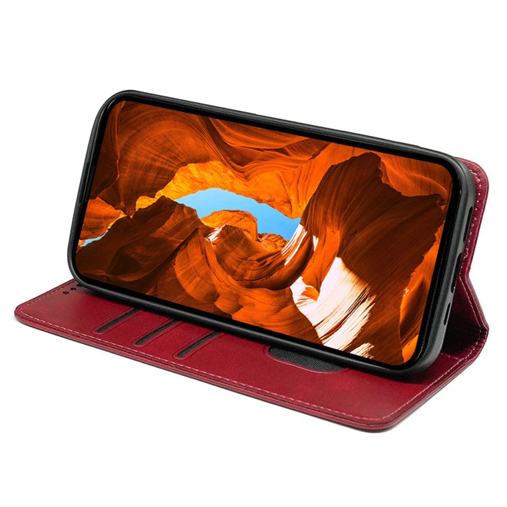 For iPhone 17 Pro Max Case Hidden Magnetic Closure Calf Texture Leather Phone Cover - Red