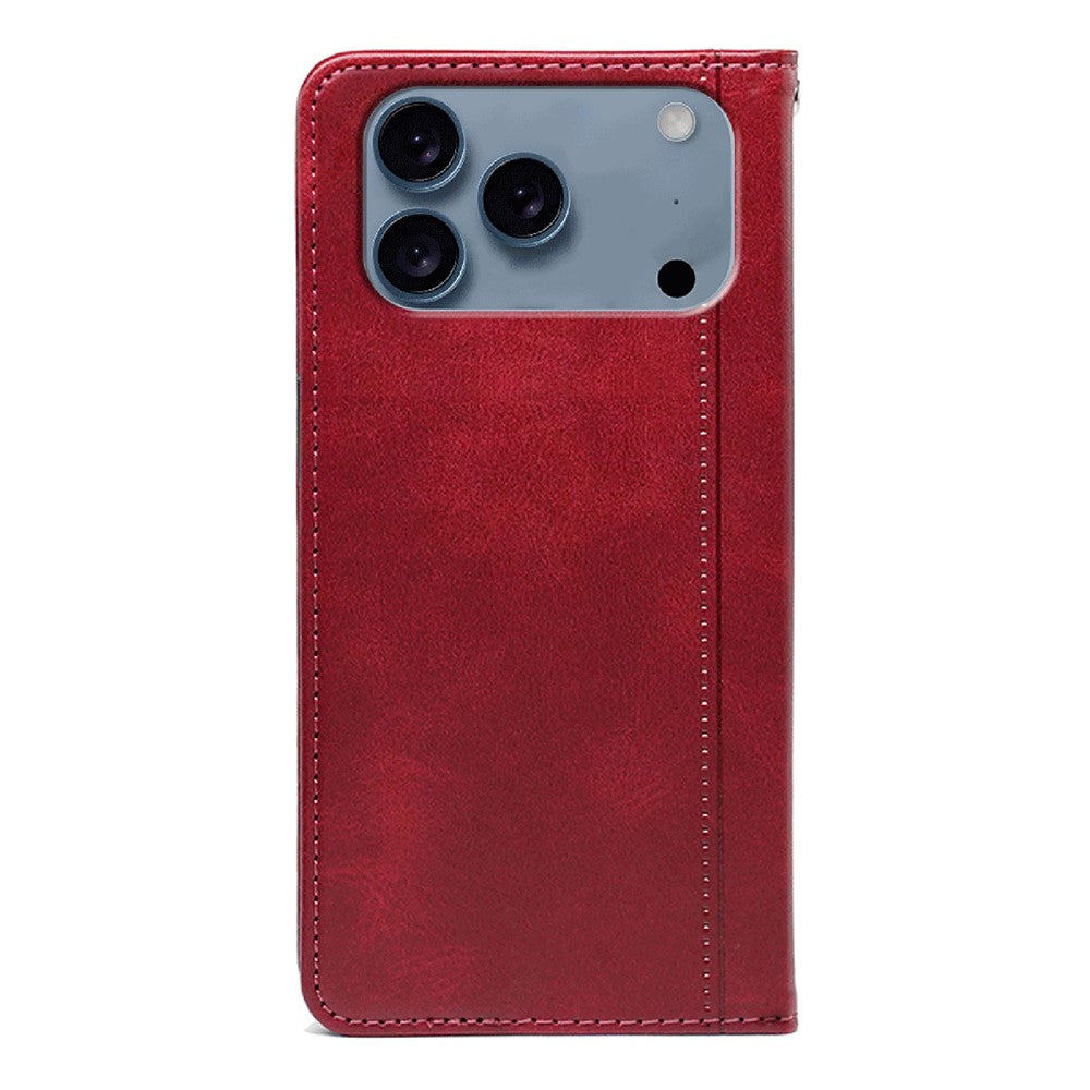 For iPhone 17 Pro Max Case Hidden Magnetic Closure Calf Texture Leather Phone Cover - Red