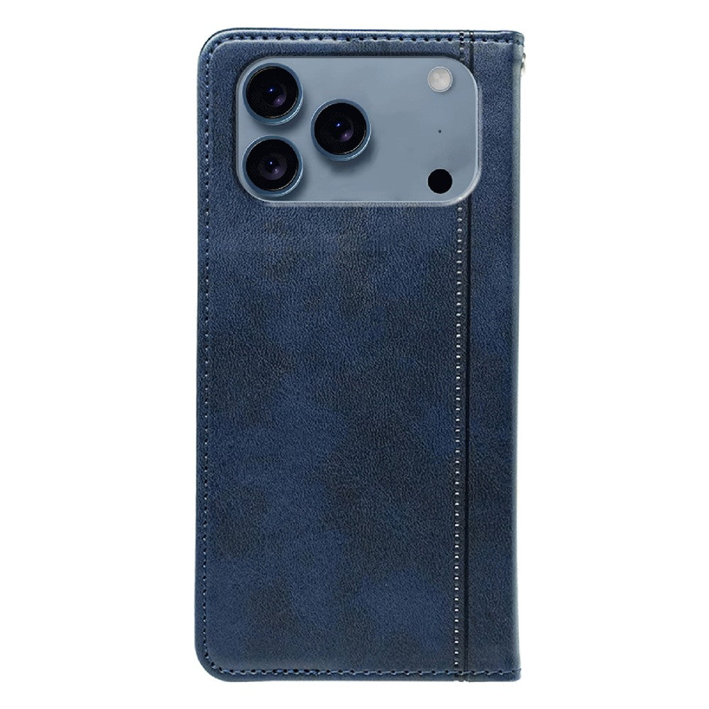 For iPhone 17 Pro Max Case Hidden Magnetic Closure Calf Texture Leather Phone Cover - Blue