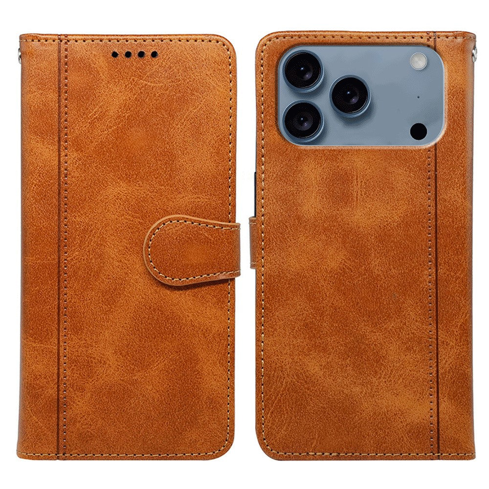 For iPhone 17 Pro Max Case Calf Texture Leather Stand Book Style Phone Cover - Yellow