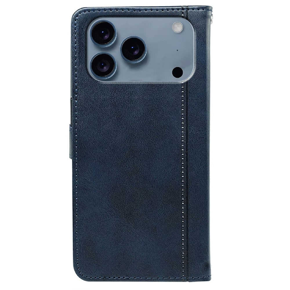 For iPhone 17 Pro Max Case Calf Texture Leather Stand Book Style Phone Cover - Blue