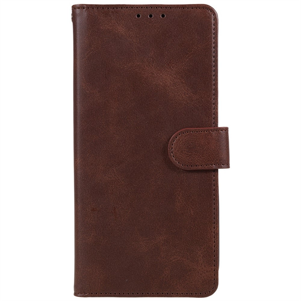 For iPhone 17 Pro Max Case Calf Texture PU Leather Wallet Phone Cover with Wrist Strap - Brown