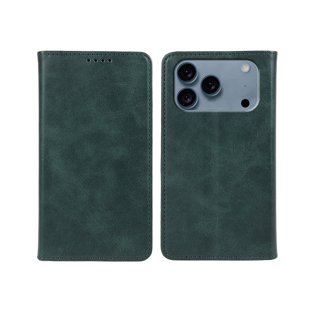 For iPhone 17 Pro Max Case Strong Magnetic PU Leather Phone Cover Calf Texture - Green