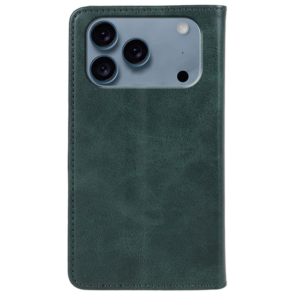 For iPhone 17 Pro Max Case Strong Magnetic PU Leather Phone Cover Calf Texture - Green