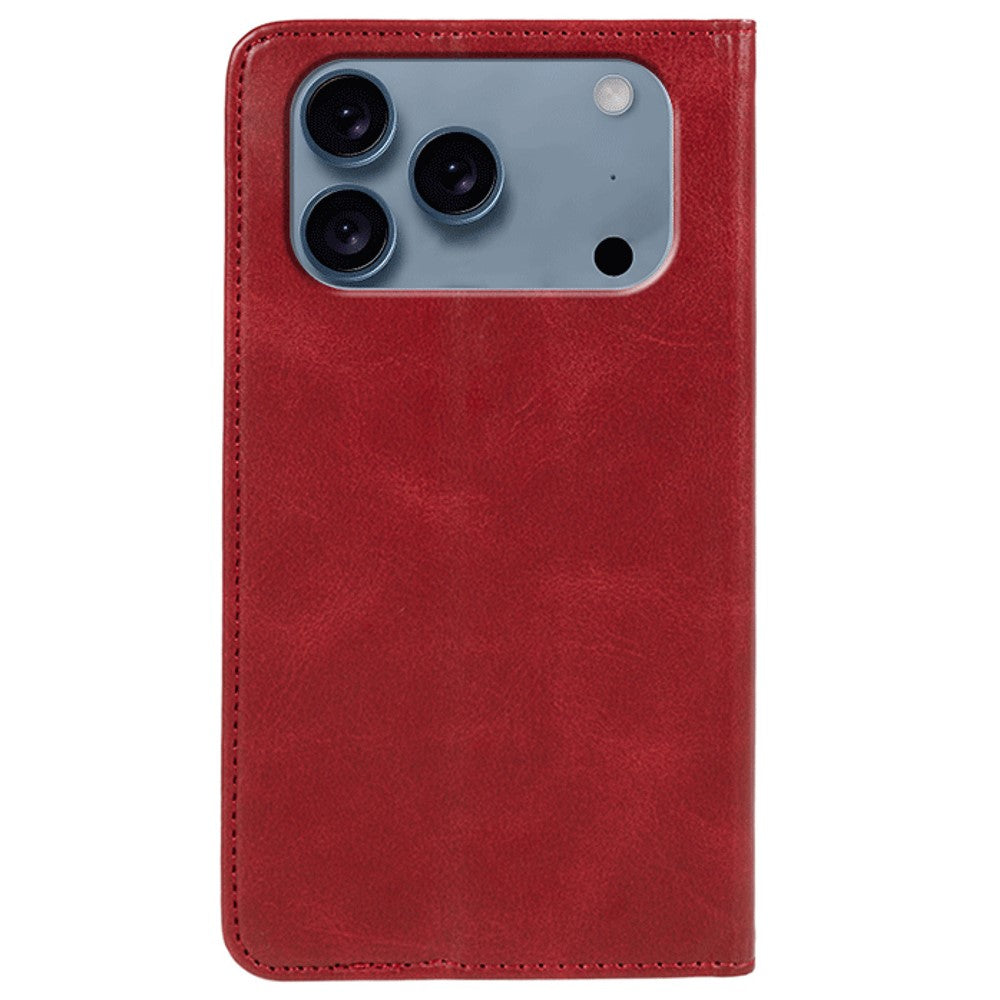 For iPhone 17 Pro Max Case Strong Magnetic PU Leather Phone Cover Calf Texture - Red