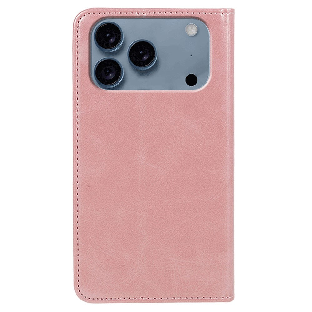 For iPhone 17 Pro Max Case Strong Magnetic PU Leather Phone Cover Calf Texture - Rose Gold