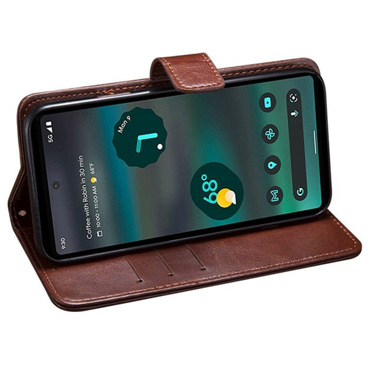 IDEWEI Crazy Horse Texture Shockproof Case for Google Pixel 6a, PU Leather Foldable Stand Wallet Folio Flip Phone Cover - Black