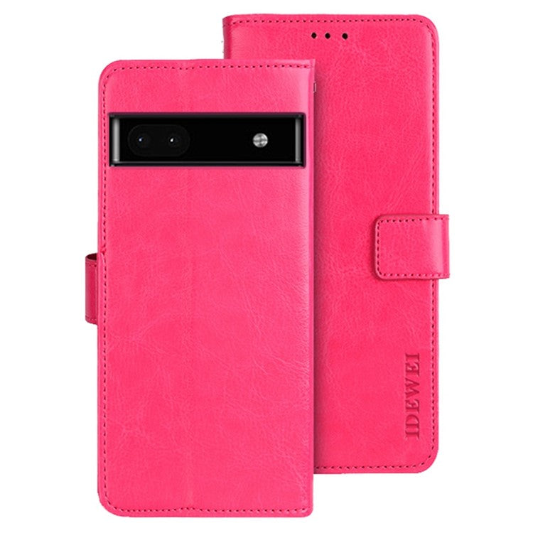 IDEWEI Crazy Horse Texture Shockproof Case for Google Pixel 6a, PU Leather Foldable Stand Wallet Folio Flip Phone Cover - Rose