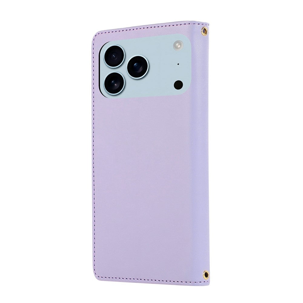 For iPhone 17 Pro Max Case Multi Card Slots Zipper Rhombus Leather Phone Cover with Wrist Strap - Purple