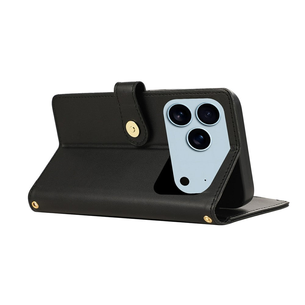 For iPhone 17 Pro Max Case Multi Card Slots Zipper Rhombus Leather Phone Cover with Wrist Strap - Black