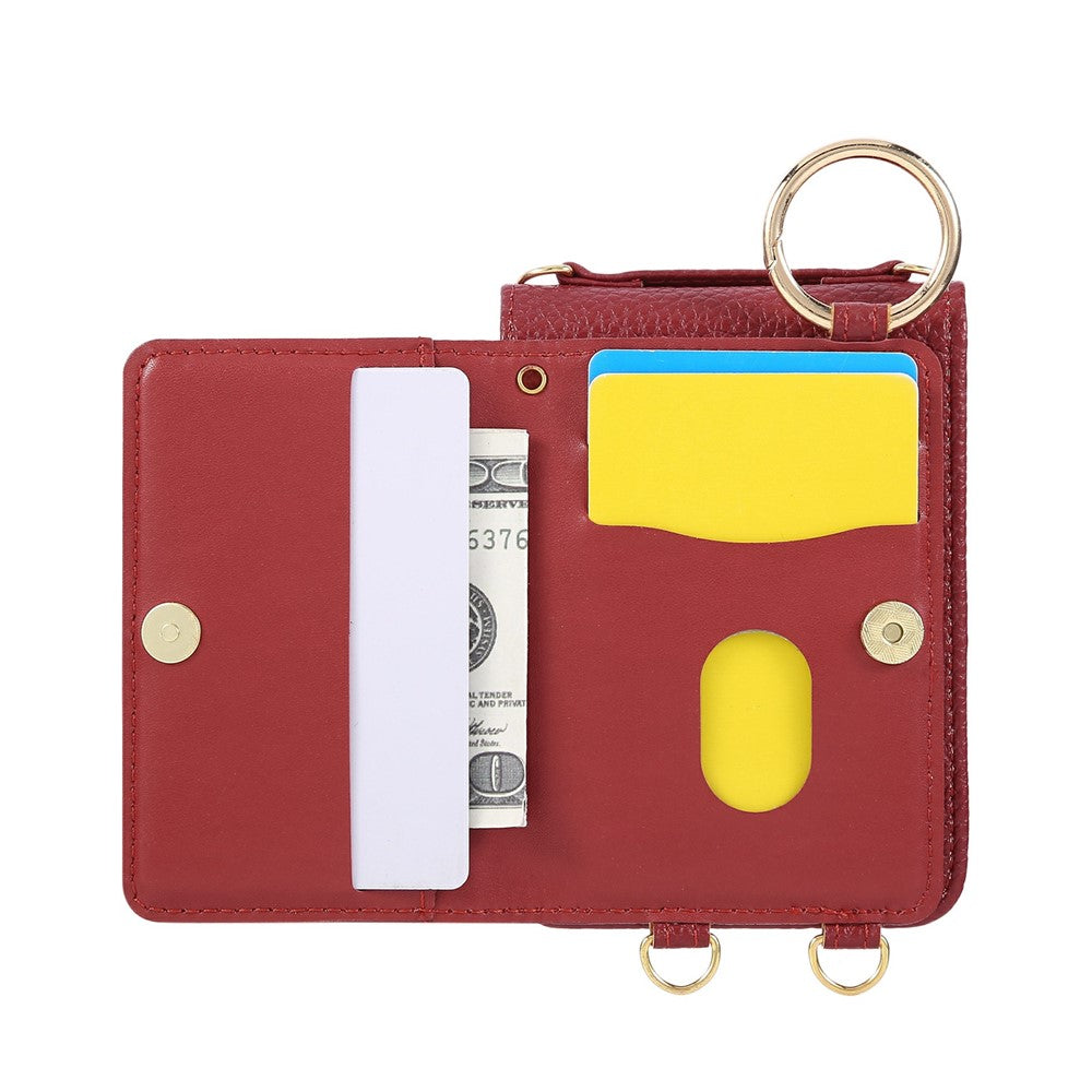 For Samsung Galaxy Z Flip7 FE 5G / Z Flip6 5G Case Kickstand Rhombus Leather + TPU Phone Cover with Shoulder Strap - Red