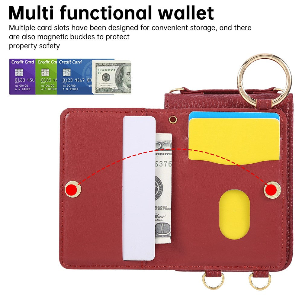 For Samsung Galaxy Z Flip7 FE 5G / Z Flip6 5G Case Kickstand Rhombus Leather + TPU Phone Cover with Shoulder Strap - Red