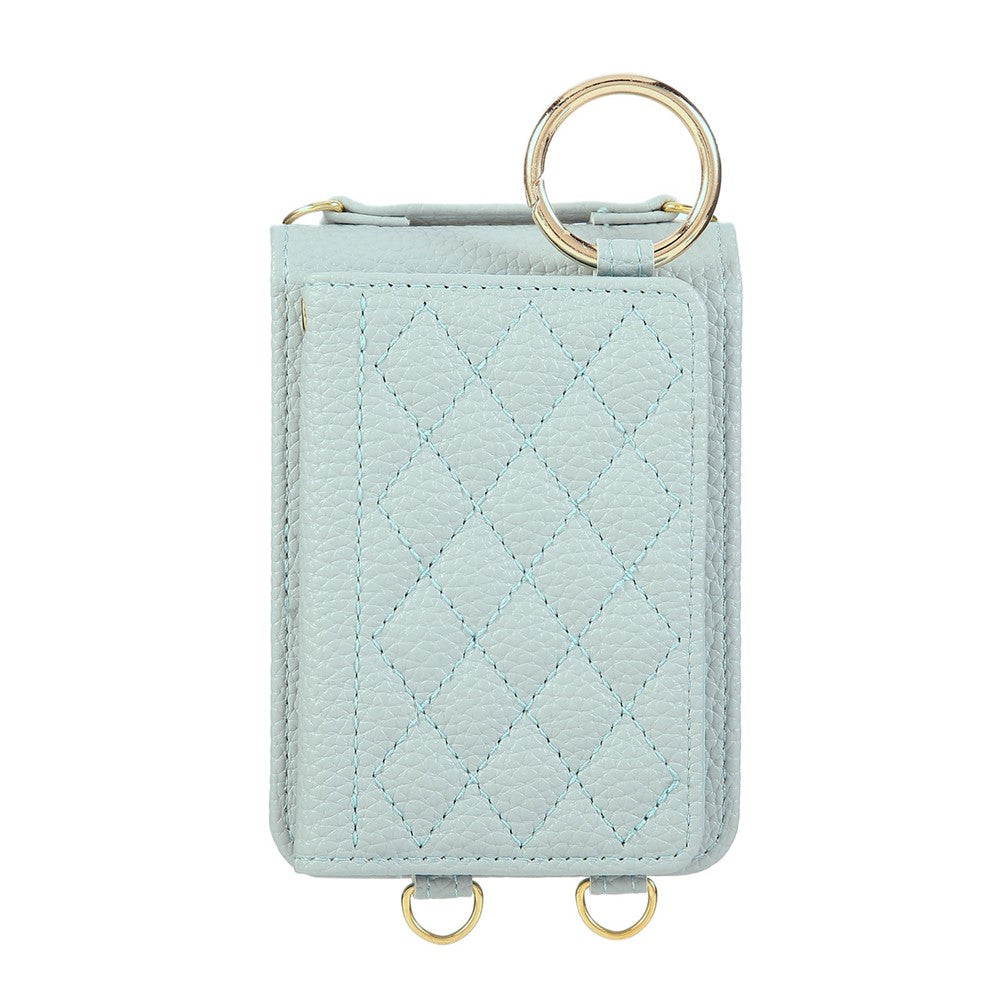 For Samsung Galaxy Z Flip7 5G Case Kickstand Rhombus Leather + TPU Phone Cover with Shoulder Strap - Blue