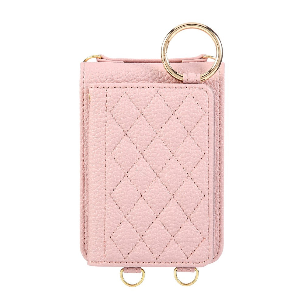 For Samsung Galaxy Z Flip7 5G Case Kickstand Rhombus Leather + TPU Phone Cover with Shoulder Strap - Pink