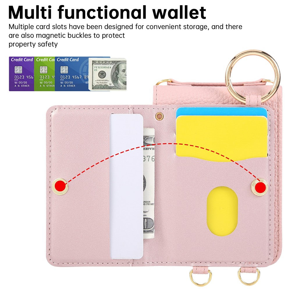 For Samsung Galaxy Z Flip7 5G Case Kickstand Rhombus Leather + TPU Phone Cover with Shoulder Strap - Pink