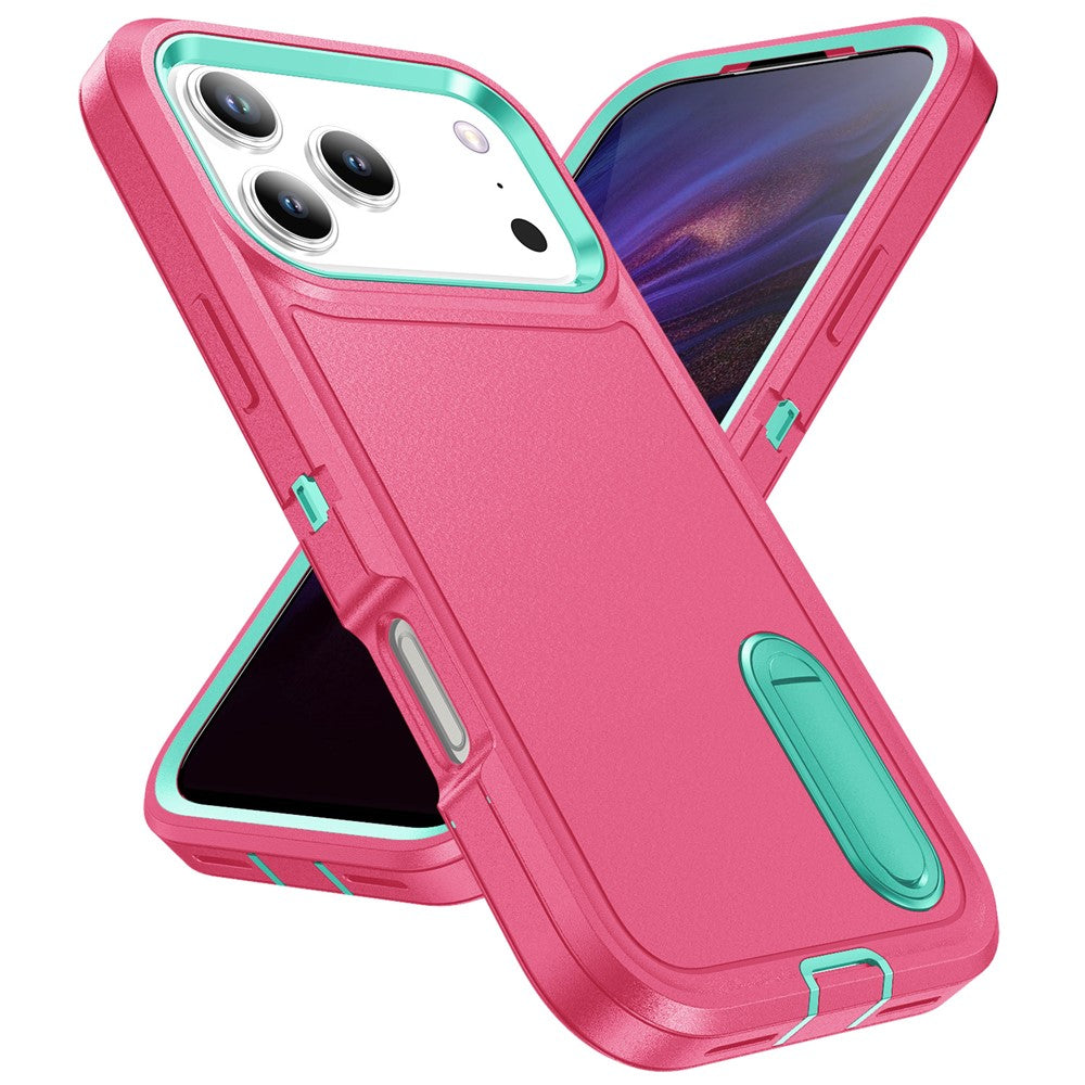For iPhone 17 Pro Max Case Case Kickstand Phone Cover PC + Silicone + EVA 3-in-1 Design - Rose + Light Cyan