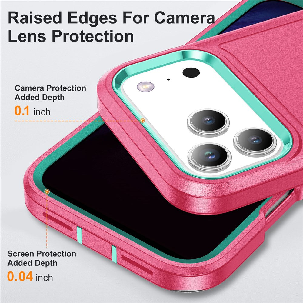 For iPhone 17 Pro Max Case Case Kickstand Phone Cover PC + Silicone + EVA 3-in-1 Design - Rose + Light Cyan