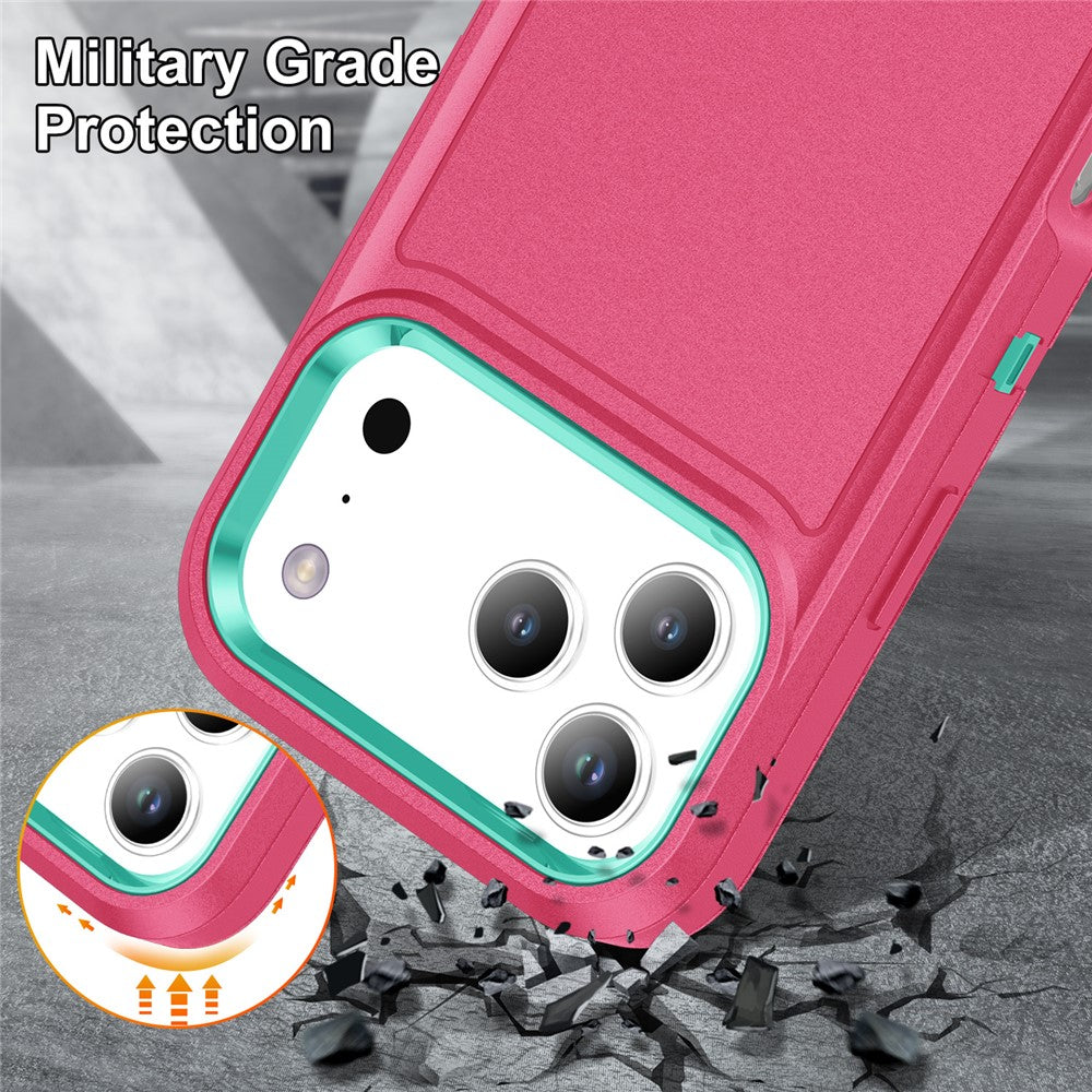 For iPhone 17 Pro Max Case Case Kickstand Phone Cover PC + Silicone + EVA 3-in-1 Design - Rose + Light Cyan