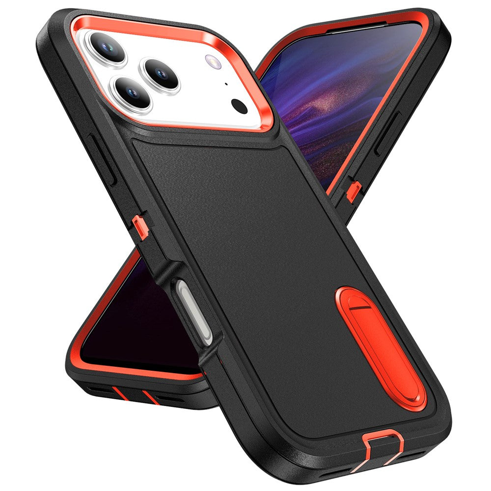 For iPhone 17 Pro Max Case Case Kickstand Phone Cover PC + Silicone + EVA 3-in-1 Design - Black + Orange