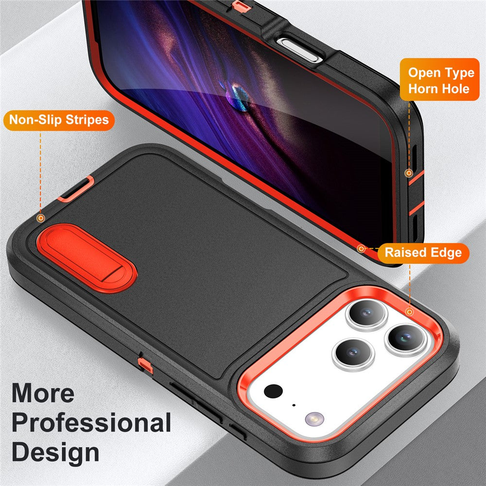 For iPhone 17 Pro Max Case Case Kickstand Phone Cover PC + Silicone + EVA 3-in-1 Design - Black + Orange