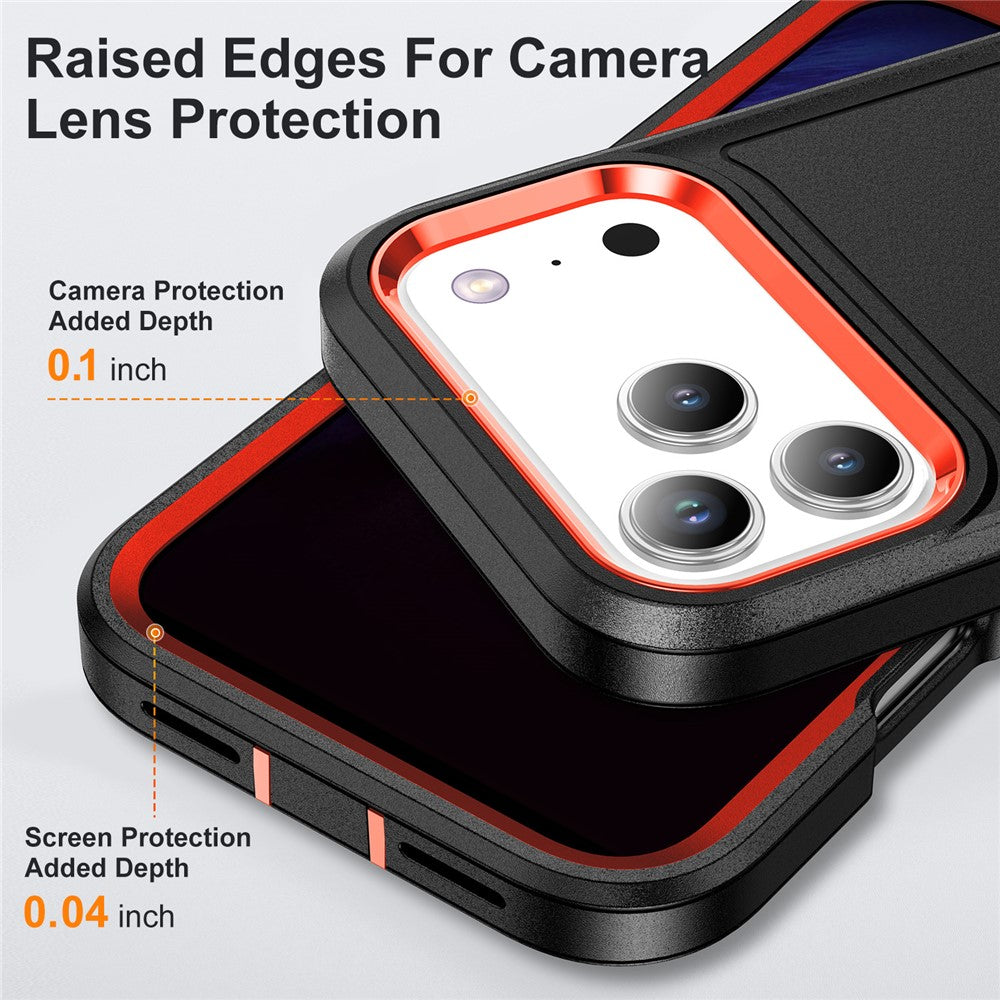 For iPhone 17 Pro Max Case Case Kickstand Phone Cover PC + Silicone + EVA 3-in-1 Design - Black + Orange