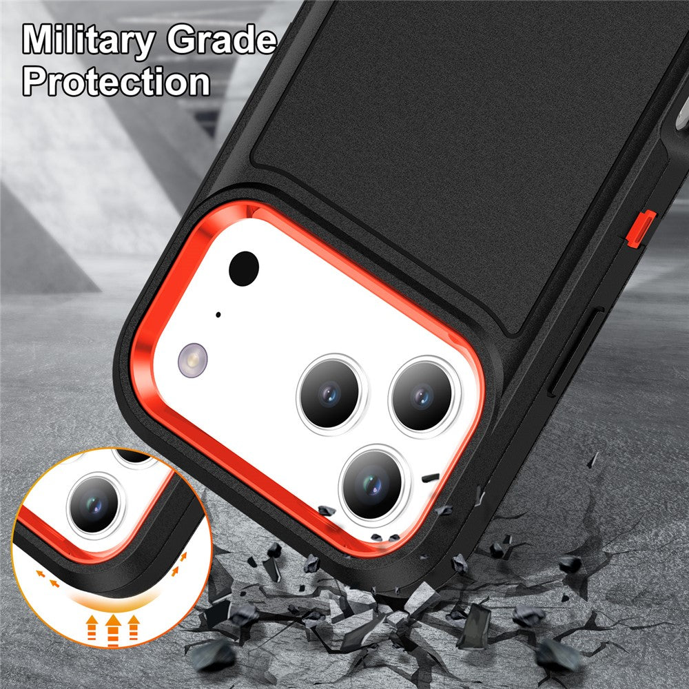 For iPhone 17 Pro Max Case Case Kickstand Phone Cover PC + Silicone + EVA 3-in-1 Design - Black + Orange