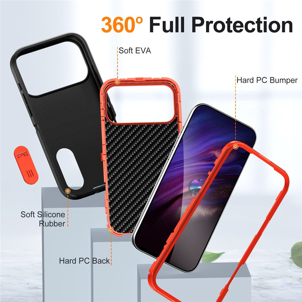 For iPhone 17 Pro Max Case Case Kickstand Phone Cover PC + Silicone + EVA 3-in-1 Design - Black + Orange
