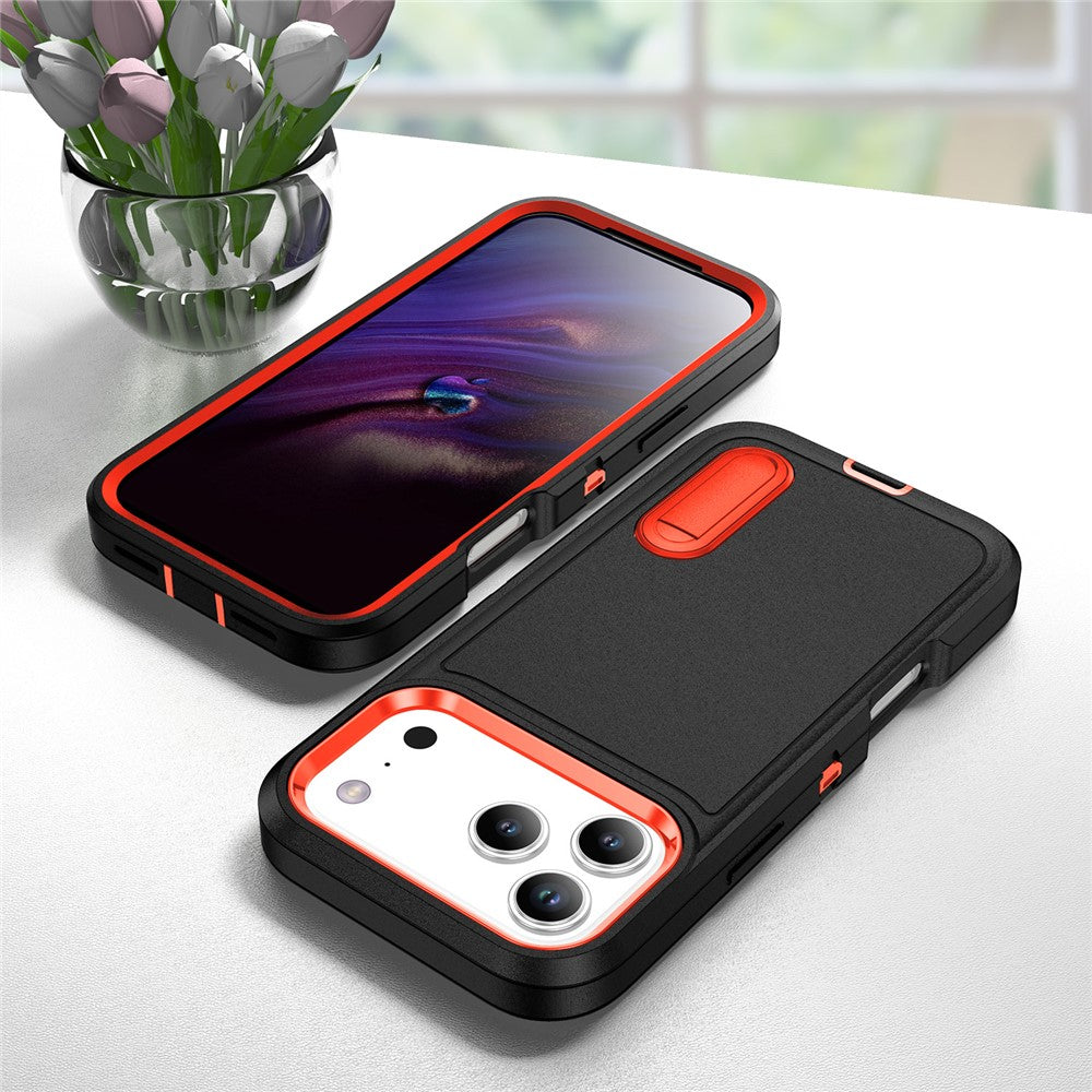 For iPhone 17 Pro Max Case Case Kickstand Phone Cover PC + Silicone + EVA 3-in-1 Design - Black + Orange