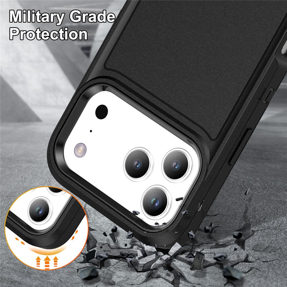 For iPhone 17 Pro Max Case Case Kickstand Phone Cover PC + Silicone + EVA 3-in-1 Design - Black + Black