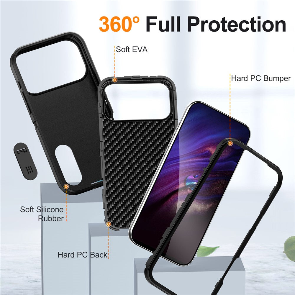 For iPhone 17 Pro Max Case Case Kickstand Phone Cover PC + Silicone + EVA 3-in-1 Design - Black + Black