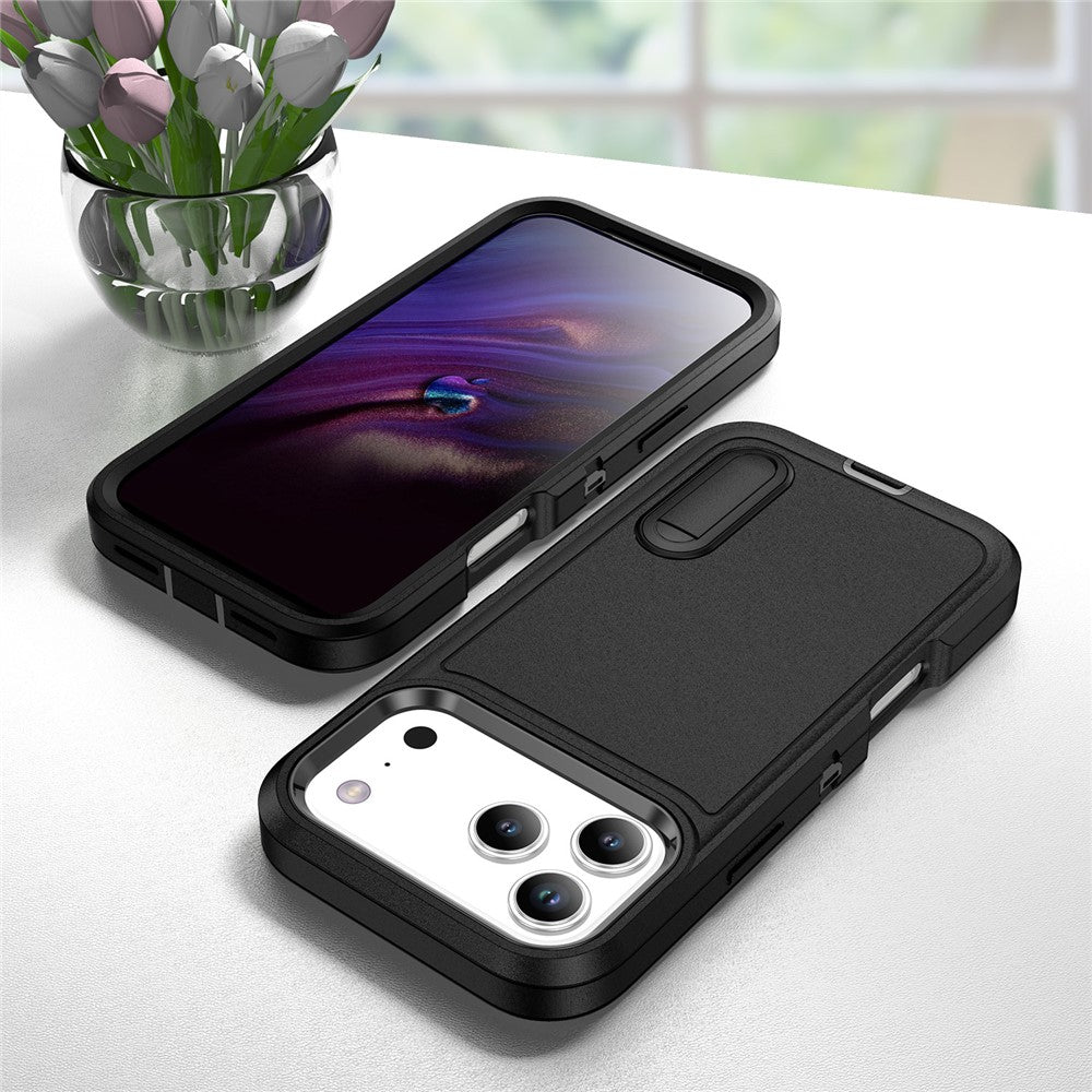 For iPhone 17 Pro Max Case Case Kickstand Phone Cover PC + Silicone + EVA 3-in-1 Design - Black + Black