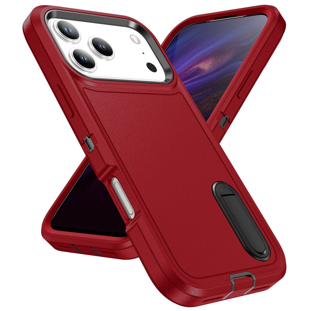 For iPhone 17 Pro Max Case Case Kickstand Phone Cover PC + Silicone + EVA 3-in-1 Design - Red + Black