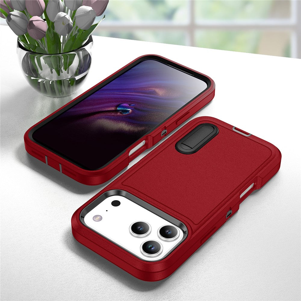 For iPhone 17 Pro Max Case Case Kickstand Phone Cover PC + Silicone + EVA 3-in-1 Design - Red + Black