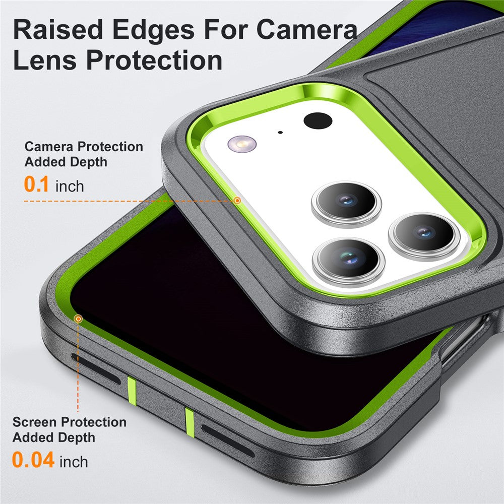 For iPhone 17 Pro Max Case Case Kickstand Phone Cover PC + Silicone + EVA 3-in-1 Design - Grey + Green