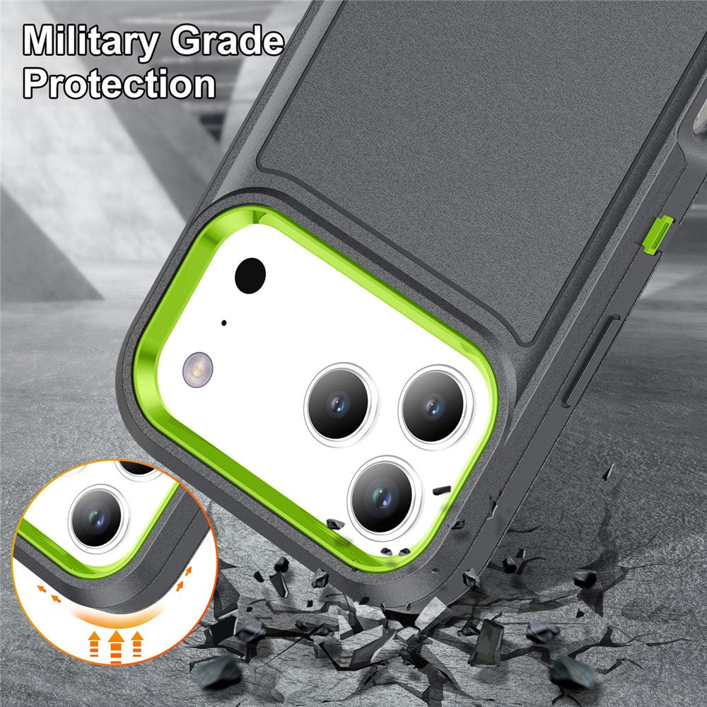 For iPhone 17 Pro Max Case Case Kickstand Phone Cover PC + Silicone + EVA 3-in-1 Design - Grey + Green