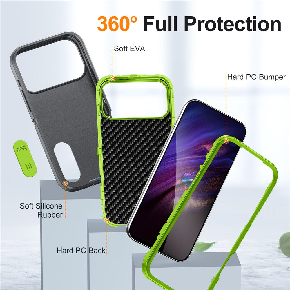 For iPhone 17 Pro Max Case Case Kickstand Phone Cover PC + Silicone + EVA 3-in-1 Design - Grey + Green