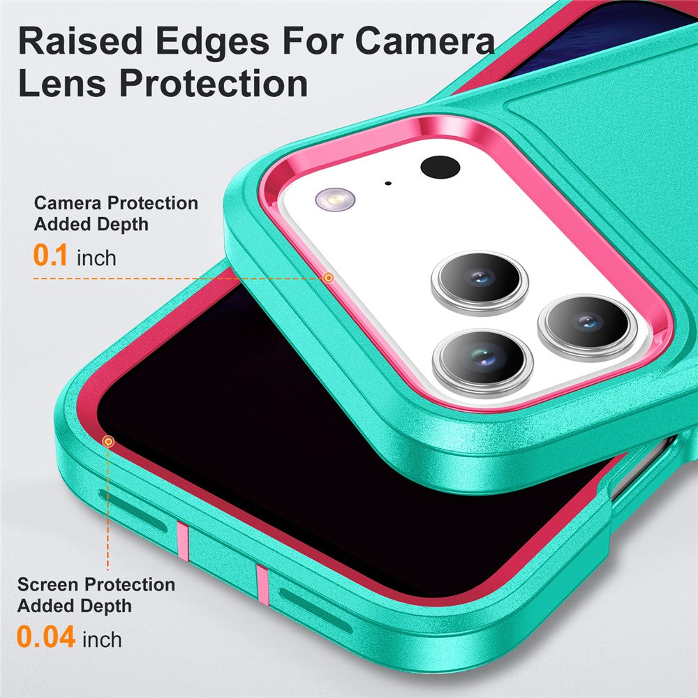 For iPhone 17 Pro Max Case Case Kickstand Phone Cover PC + Silicone + EVA 3-in-1 Design - Light Cyan + Rose