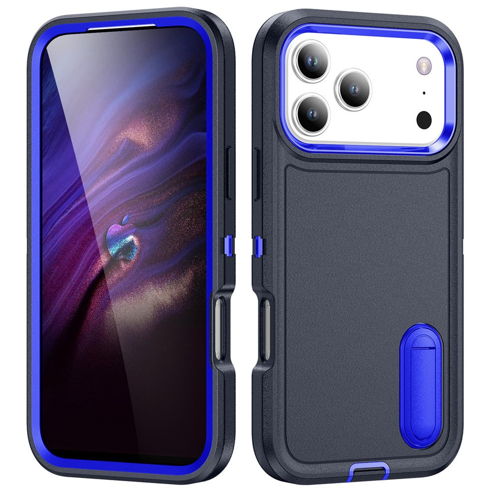 For iPhone 17 Pro Max Case Case Kickstand Phone Cover PC + Silicone + EVA 3-in-1 Design - Dark Blue + Sapphire