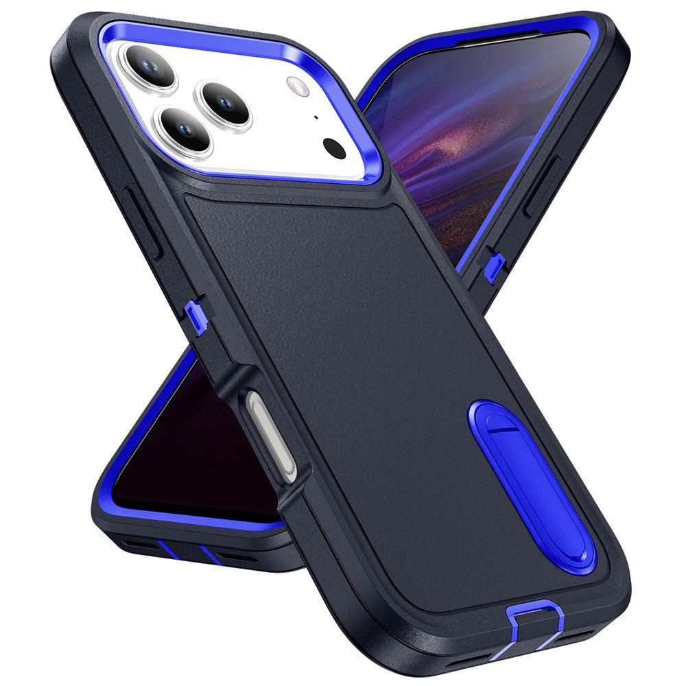 For iPhone 17 Pro Max Case Case Kickstand Phone Cover PC + Silicone + EVA 3-in-1 Design - Dark Blue + Sapphire