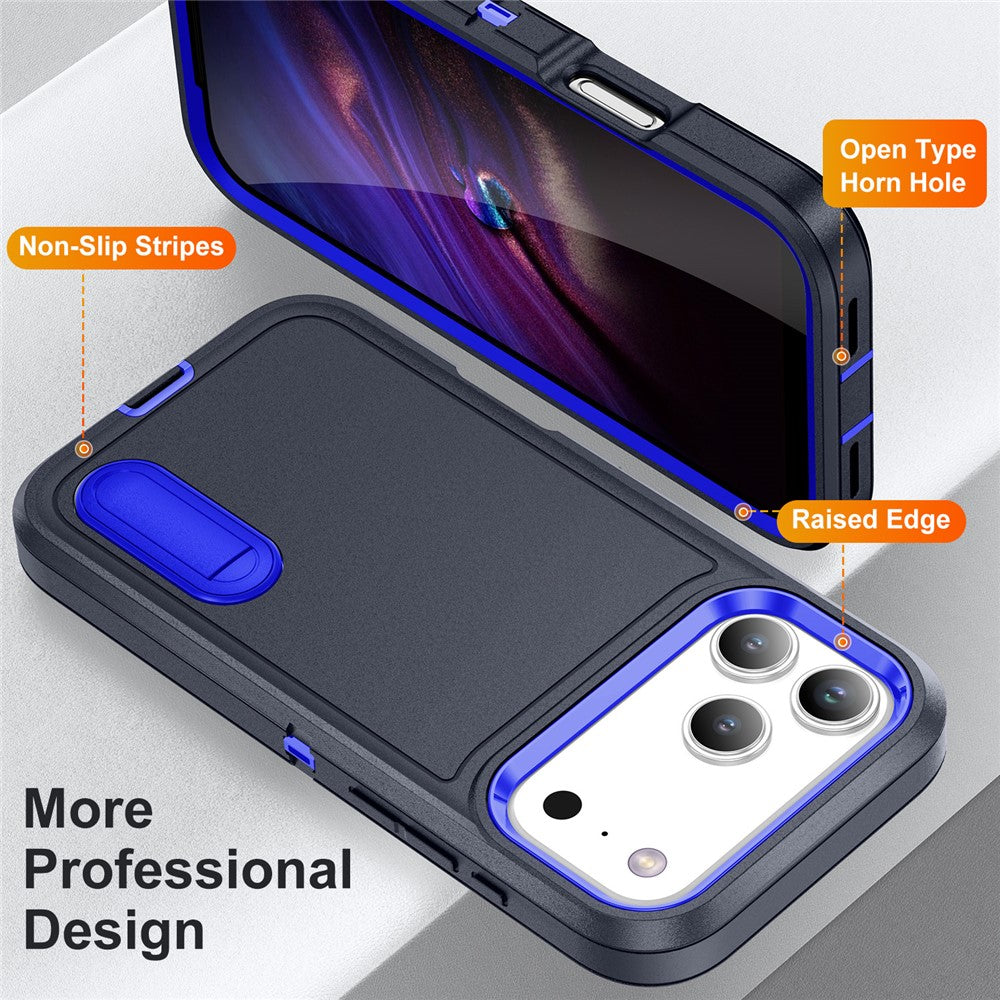 For iPhone 17 Pro Max Case Case Kickstand Phone Cover PC + Silicone + EVA 3-in-1 Design - Dark Blue + Sapphire