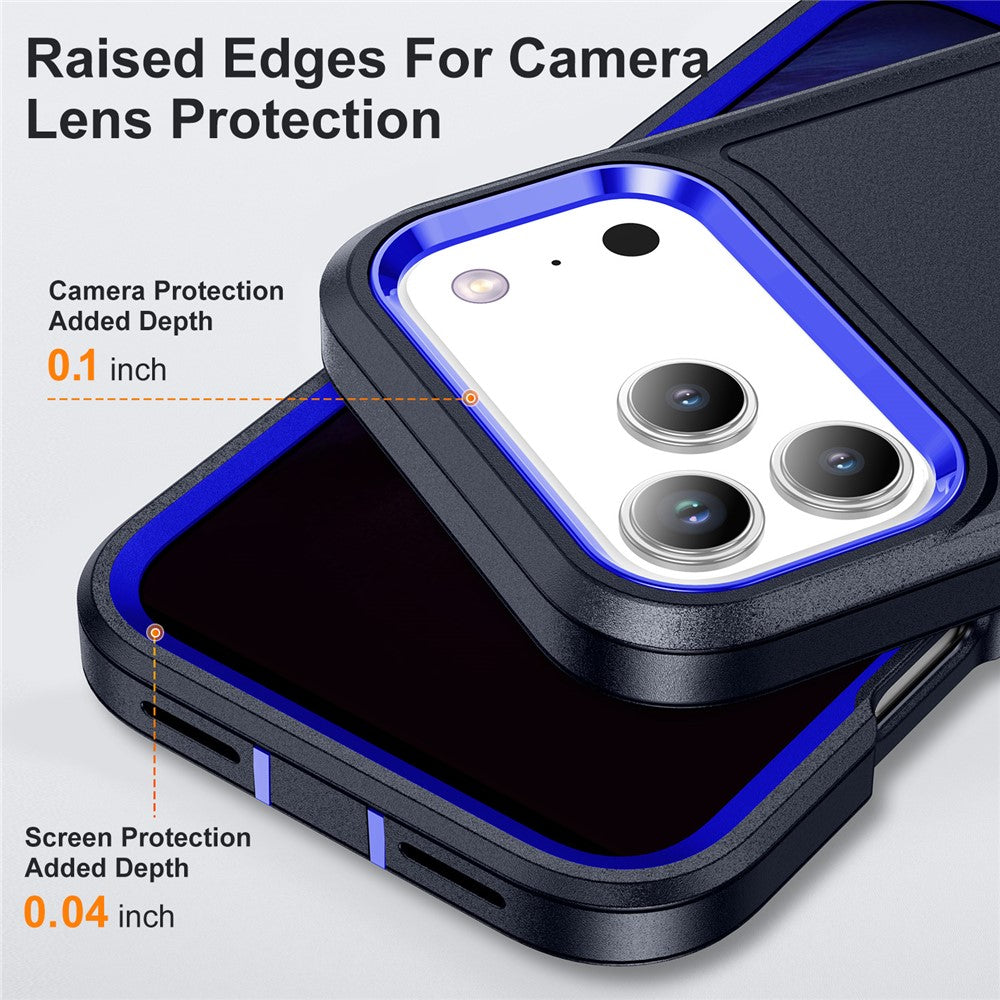 For iPhone 17 Pro Max Case Case Kickstand Phone Cover PC + Silicone + EVA 3-in-1 Design - Dark Blue + Sapphire